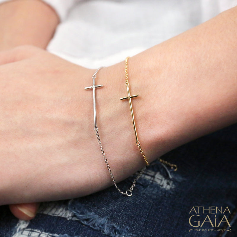 Side Cross Chain Bracelet - 14k Gold Bracelet
