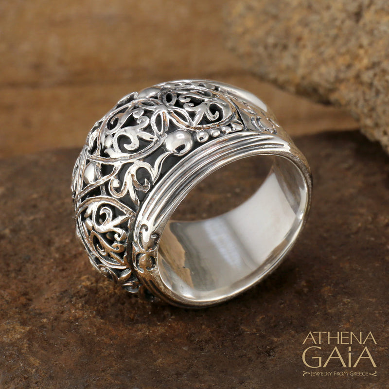 Super Bulged Filigree Ring - Sterling Silver Ring - Cocktail Ring