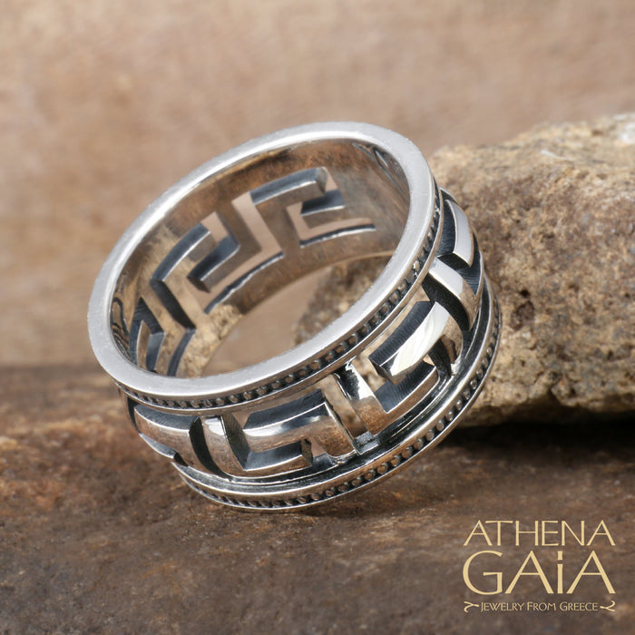 Sterling Silver Greek Key Ring Handcrafted in Greece — Athena Gaia