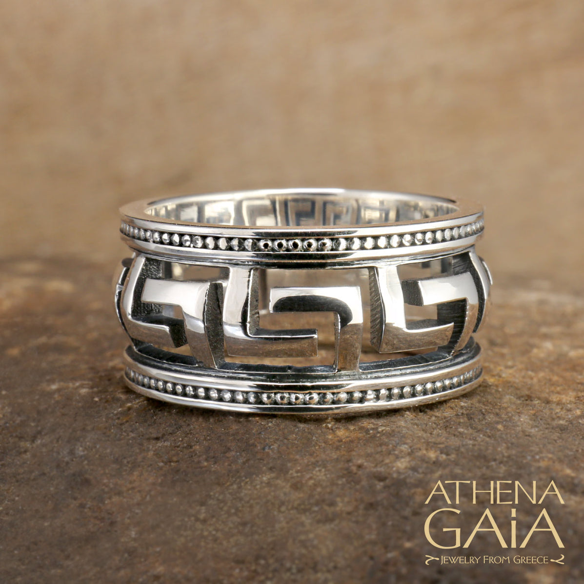 Sterling Silver Greek Key Ring Handcrafted in Greece — Athena Gaia