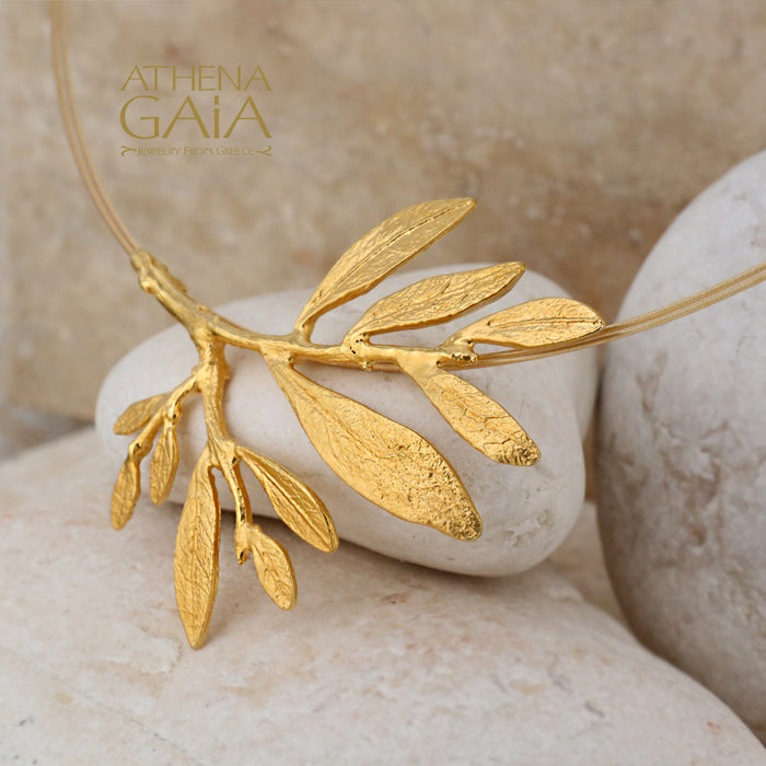 Gold Olive Leaf Cluster Necklace