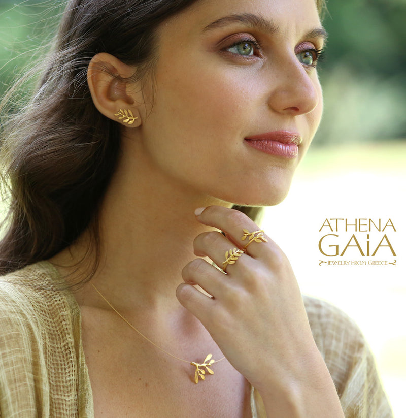 Olive Branch Earrings - 14k Gold Earrings - Stud Earrings