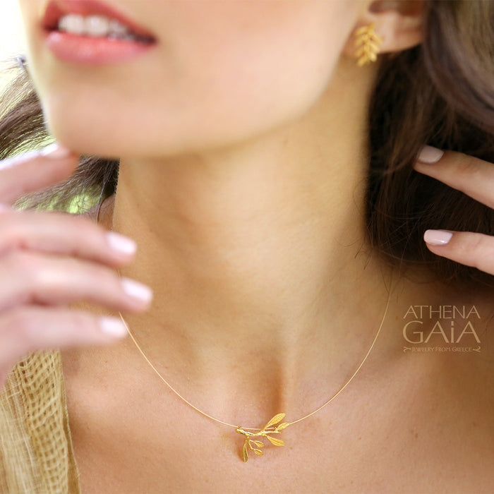 Small Gold Olive Leaf Cluster Necklace
