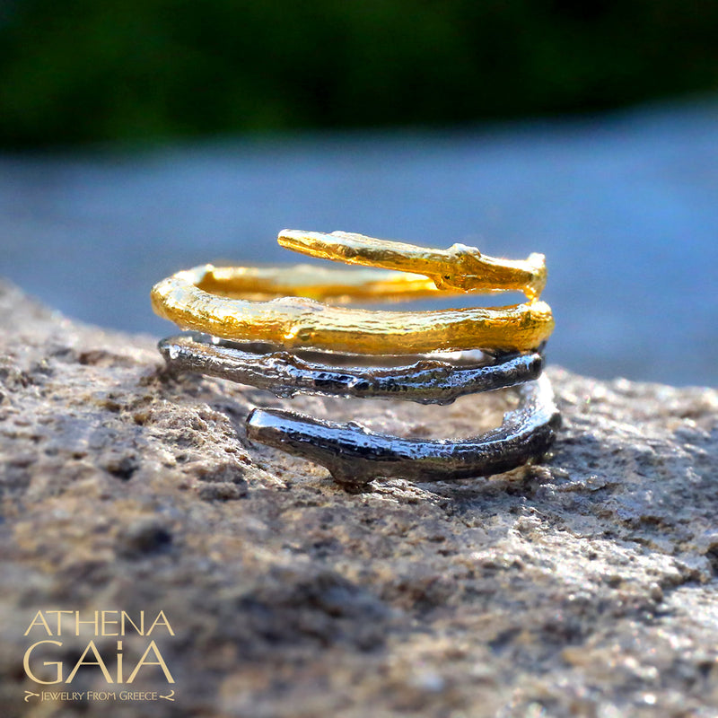 Double Branch Ring - Gold Plated Sterling Silver Ring