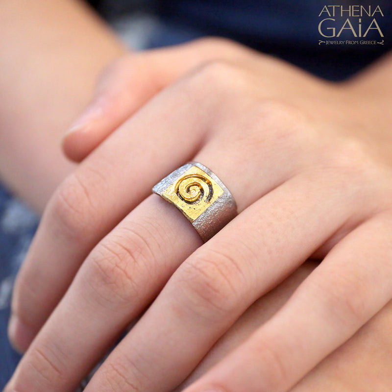 Greek Spiral Ring - Gold Plated Sterling Silver Ring