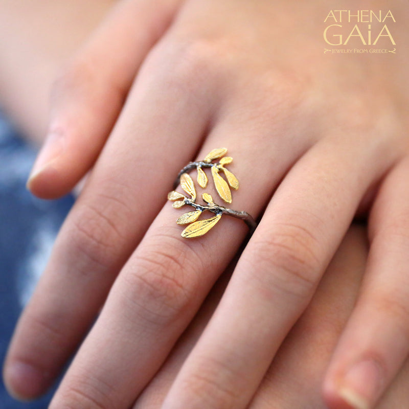 Olive Leaf Ring - Gold Plated Sterling Silver Ring