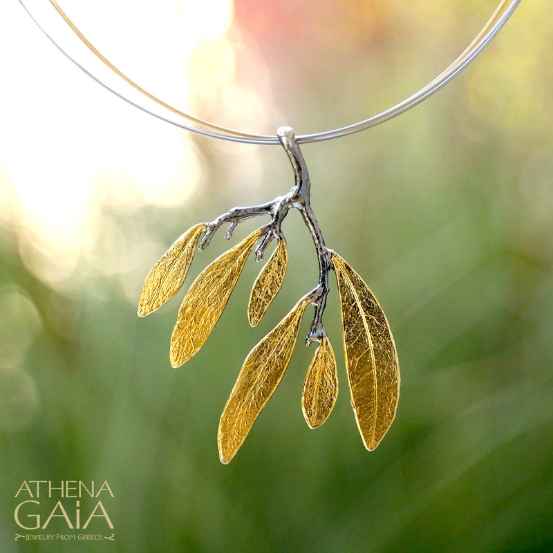 Olive Leaf Cluster Necklace - Gold Plated Sterling Silver Necklace