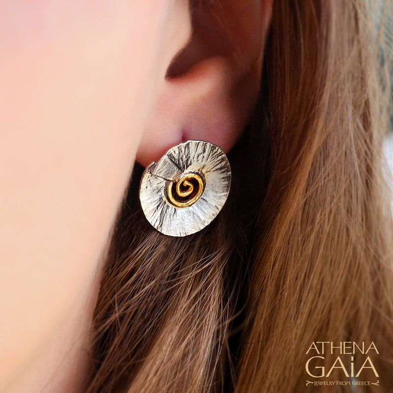 Spiral Gravity Post Earrings - Gold Plated Sterling Silver Earrings