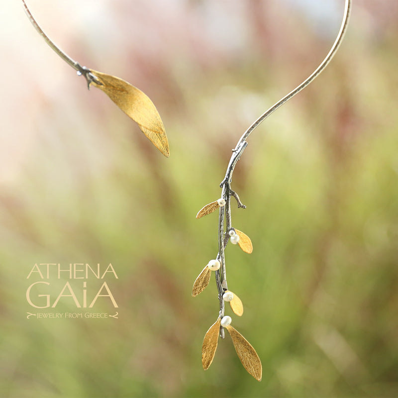 Pearl Olive Open Collar Necklace - Gold Plated Sterling Silver Necklace