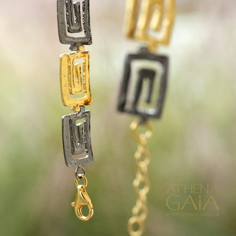 Greek Key Bracelet - Gold Plated Sterling Silver - Link Bracelet