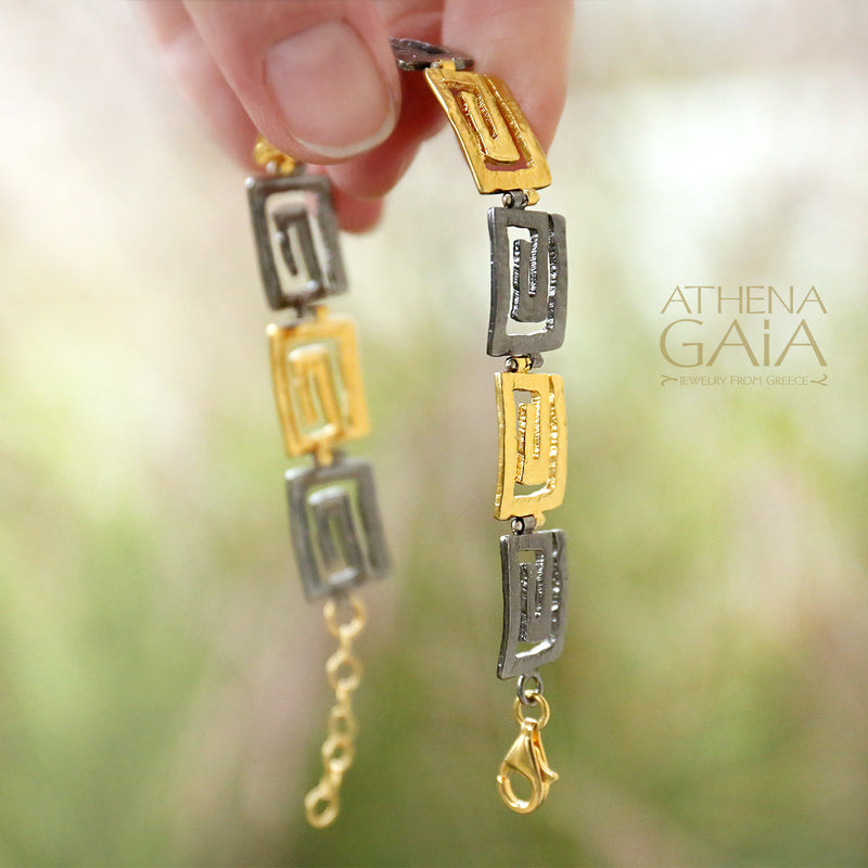 Greek Key Bracelet - Gold Plated Sterling Silver - Link Bracelet