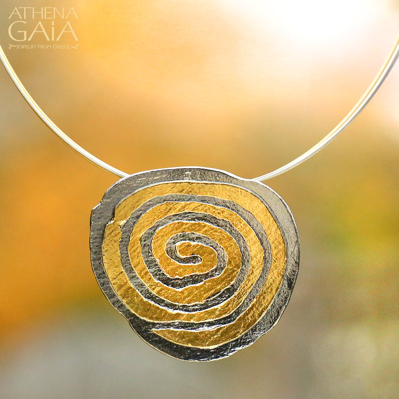 Summer Spiral Pendant Necklace - Gold Plated Sterling Silver Necklace