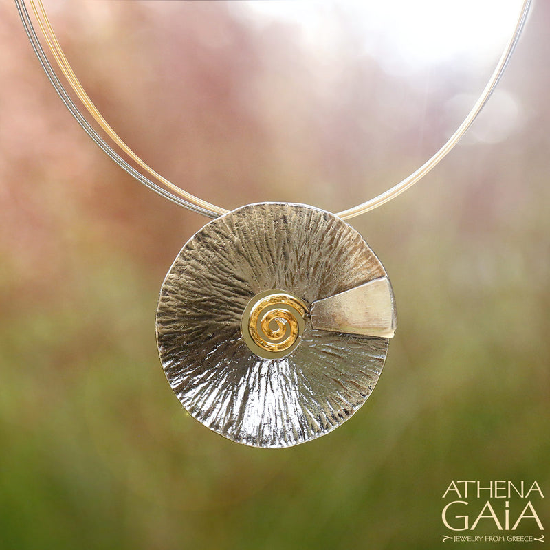 Spiral Gravity Pendant Necklace - Gold Plated Sterling Silver Necklace