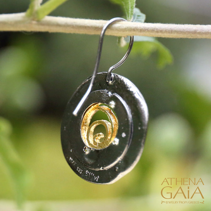 Sun Blast Spiral Earrings - Gold Plated Sterling Silver - French Wire Earrings