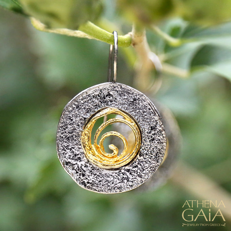 Sun Blast Spiral Earrings - Gold Plated Sterling Silver - French Wire Earrings