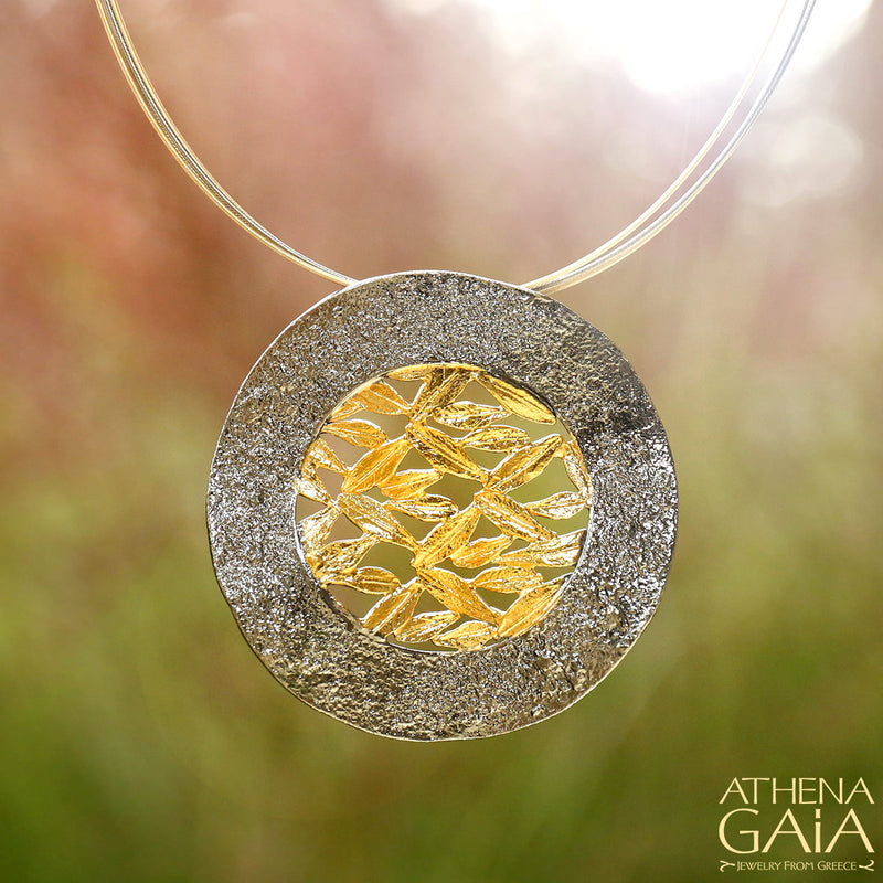 Olive Grove Disc Pendant Necklace - Gold Plated Sterling Silver Necklace