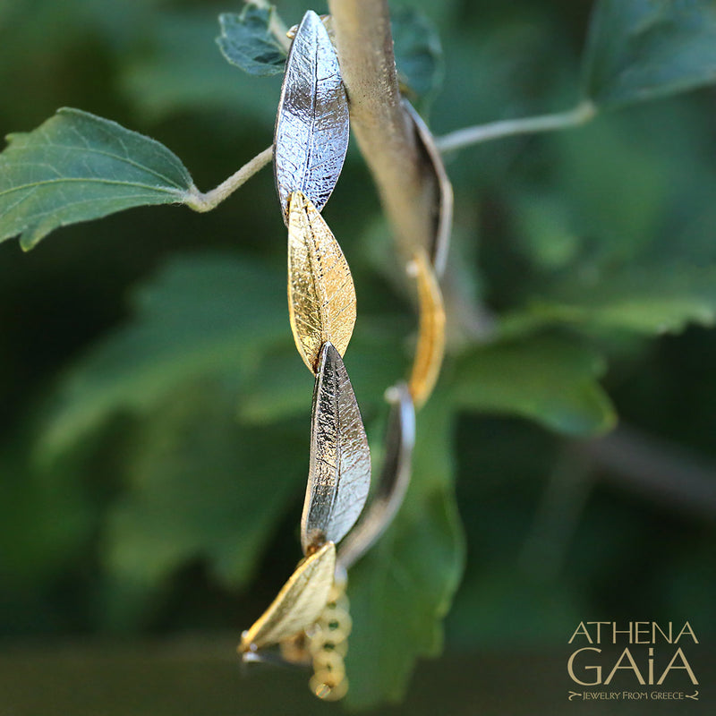 Leaf Train Bracelet - Gold Plated Sterling Silver Bracelet - Link Bracelet