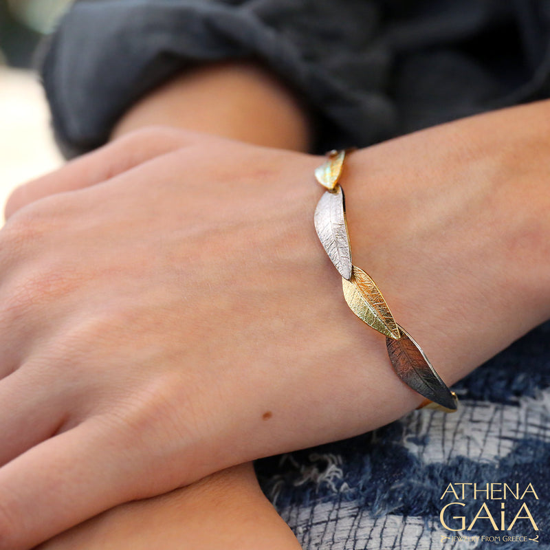 Leaf Train Bracelet - Gold Plated Sterling Silver Bracelet - Link Bracelet