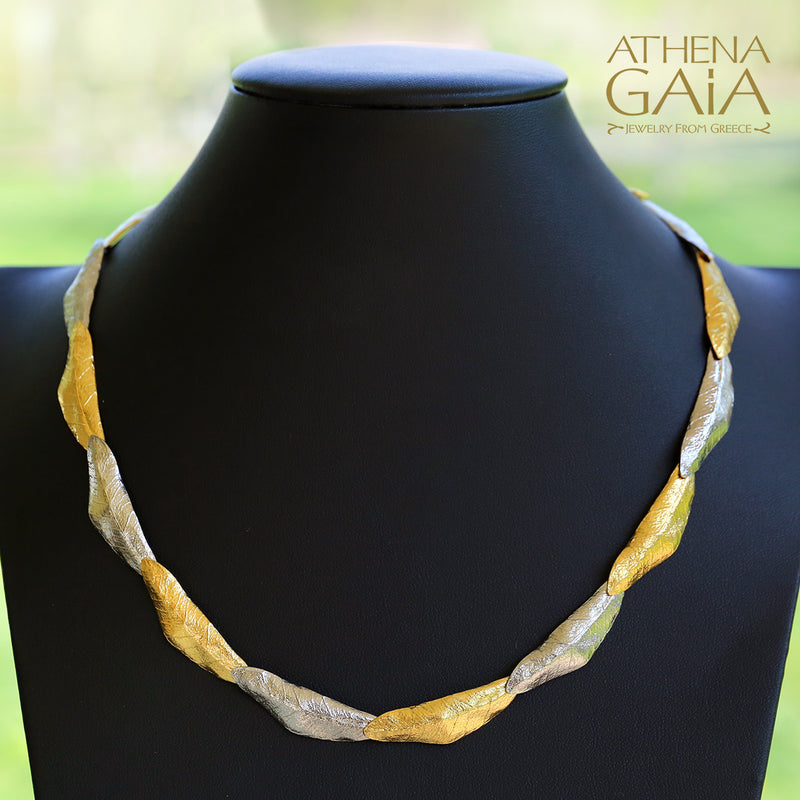 Long Leaf Train Necklace - Gold Plated Sterling Silver Necklace