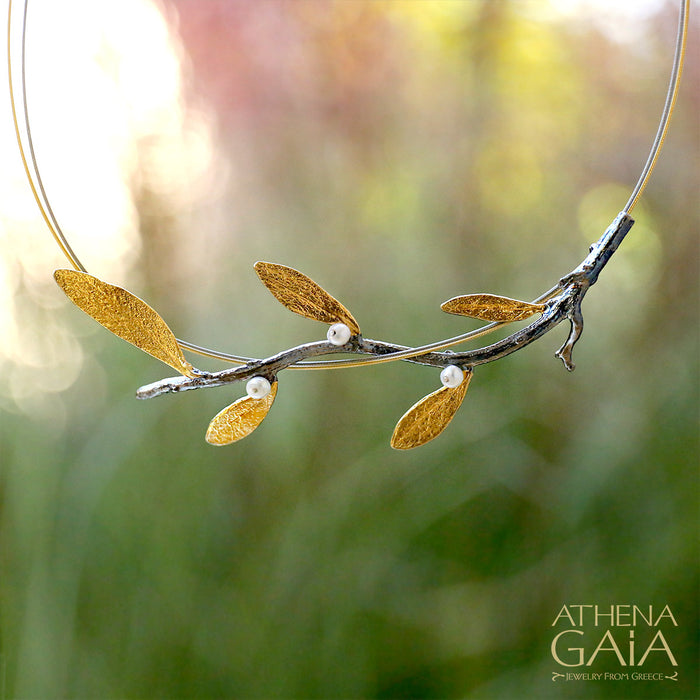 Pearl Olive Draped Branch Necklace