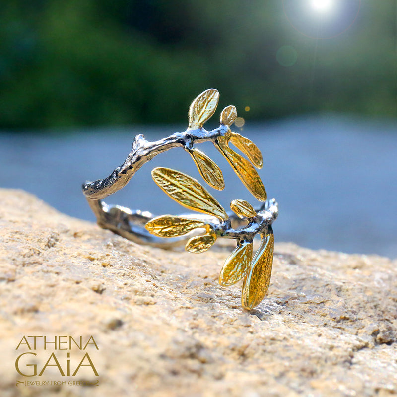 Olive Leaf Ring - Gold Plated Sterling Silver Ring