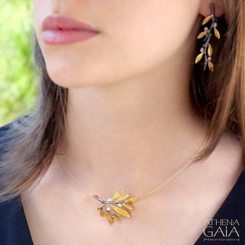 Pearl Olive Cluster Necklace - Gold Plated Sterling Silver Necklace