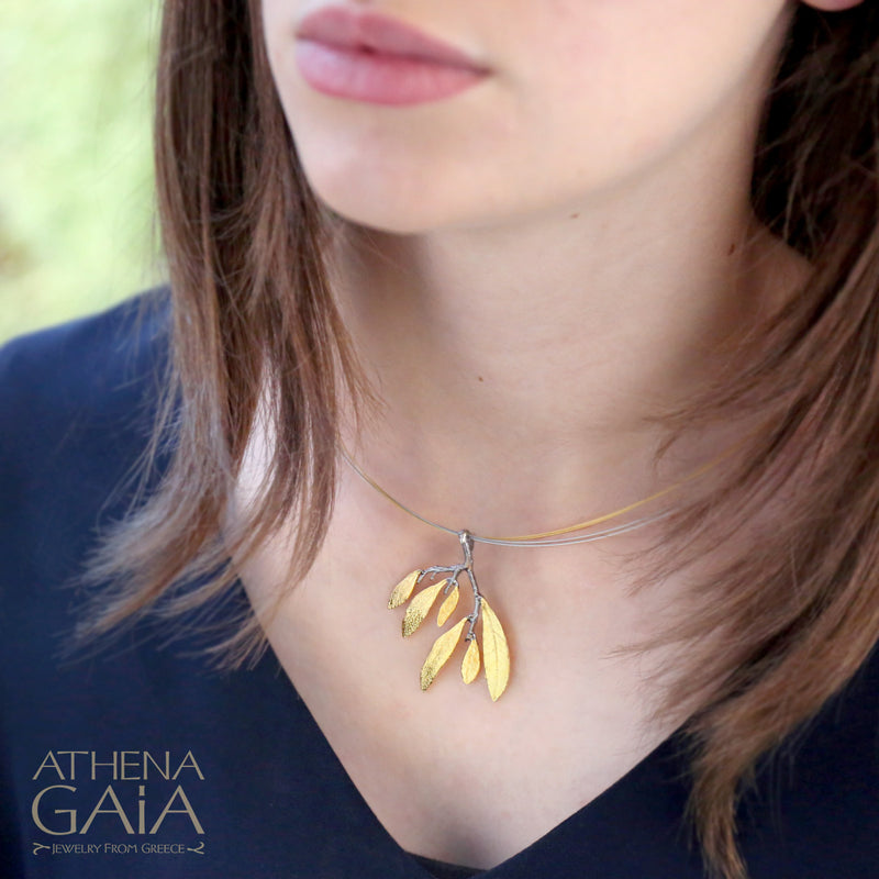 Olive Leaf Cluster Necklace - Gold Plated Sterling Silver Necklace