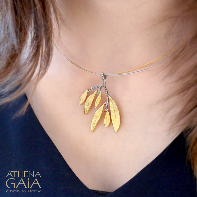 Olive Leaf Cluster Necklace - Gold Plated Sterling Silver Necklace