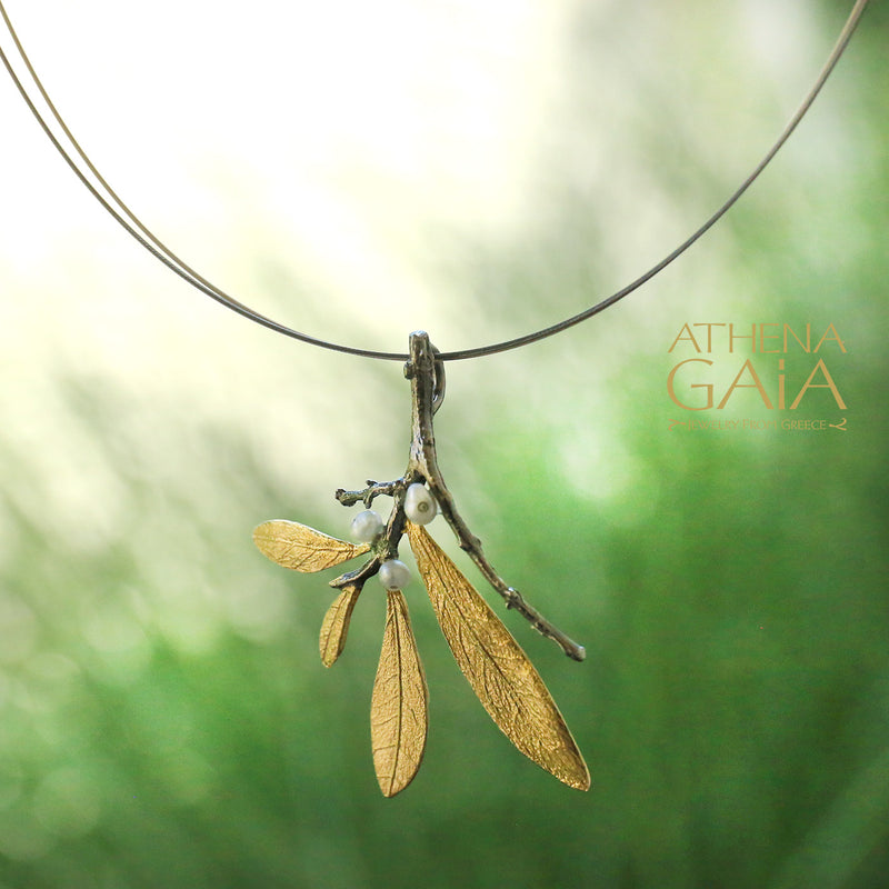 Pearl Olive Hanging Cluster Necklace - Gold Plated Sterling Silver Necklace