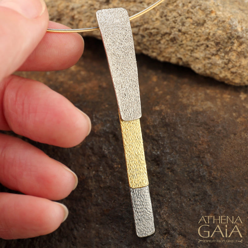 Triple Layer Pendant Necklace - Gold Plated Sterling Silver Necklace