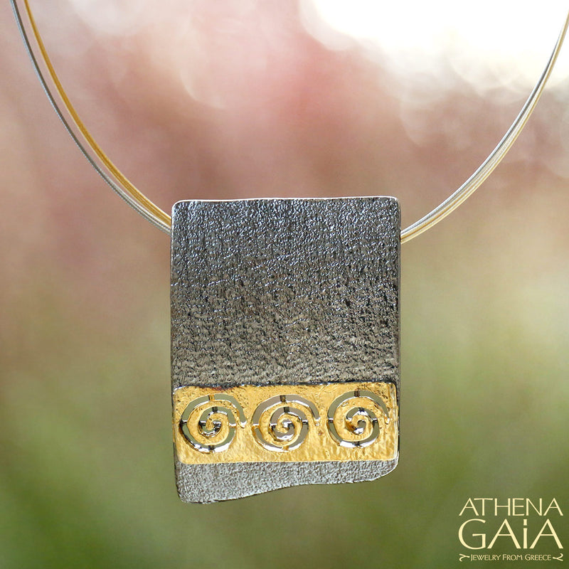 Three Spiral Pendant Necklace - Gold Plated Sterling Silver Necklace