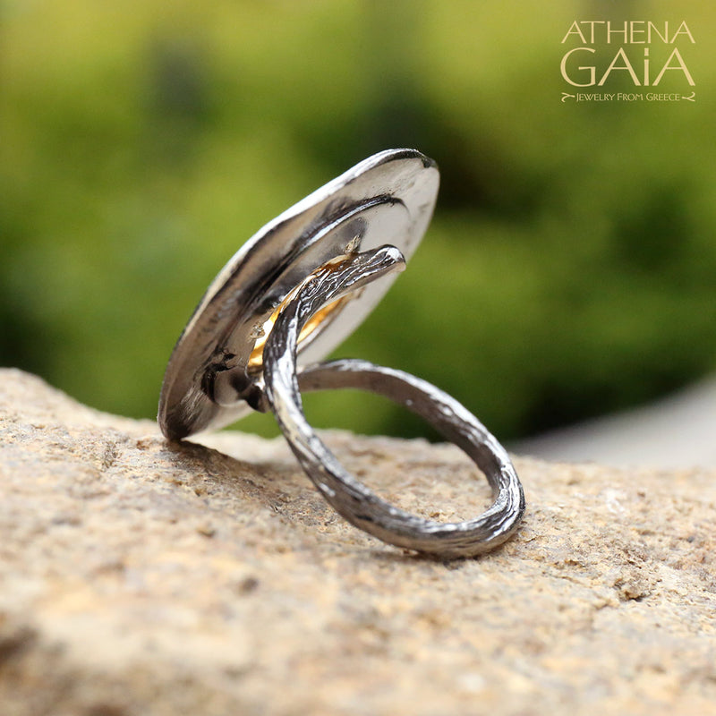 Sun Blast Spiral Ring - Gold Plated Sterling Silver Ring - Cocktail Ring