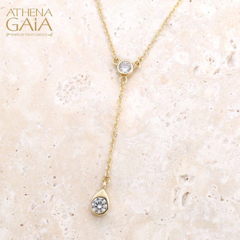 Stone Drop Necklace - 14k Gold Necklace