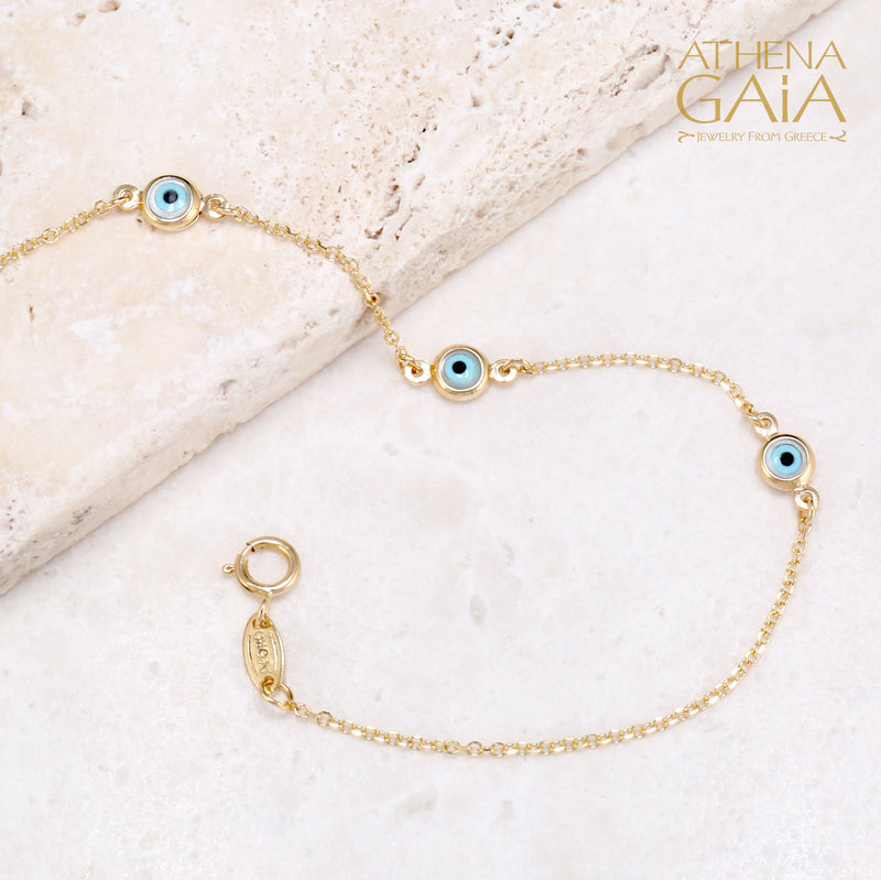 Three Eyes Bracelet - 14k Gold - Evil Eye Bracelet