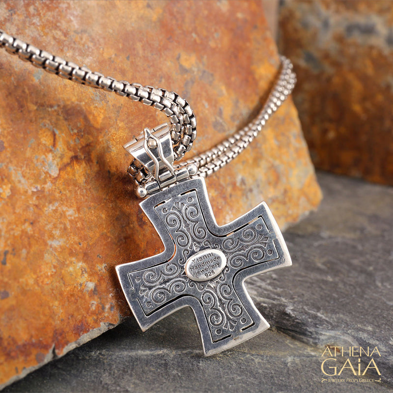 Convex Greek Cross - Sterling Silver - Cross Necklace