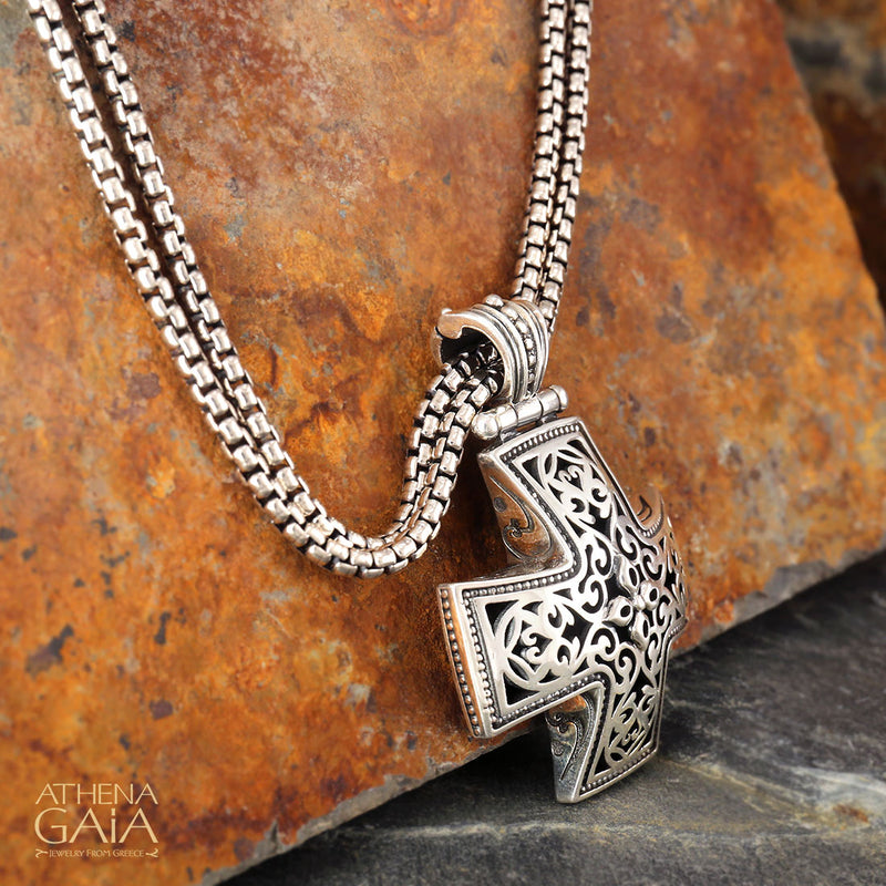 Convex Greek Cross - Sterling Silver - Cross Necklace