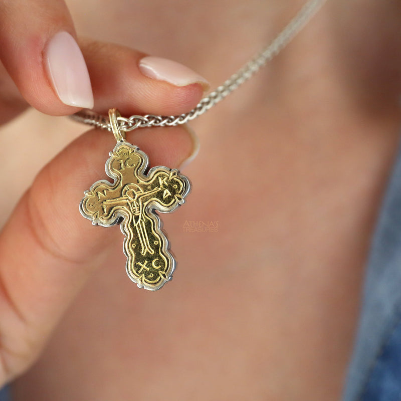 ICXC Orthodox Cross (Medium) - 18k Gold & Sterling Silver