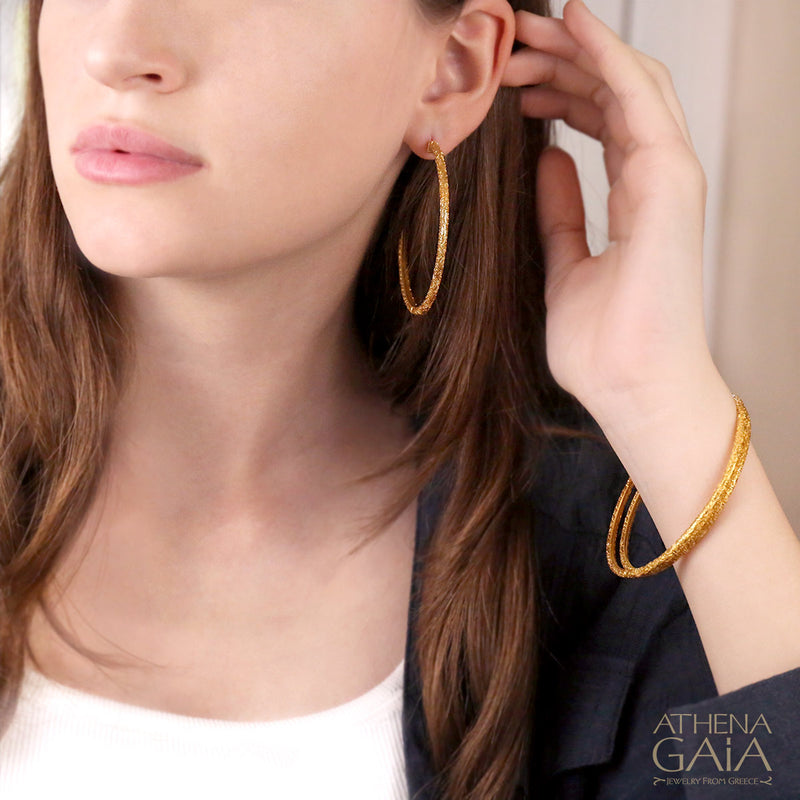 Meadow Breeze Hoop Earrings XL (2.4) - Gold Plated Sterling Silver Earrings