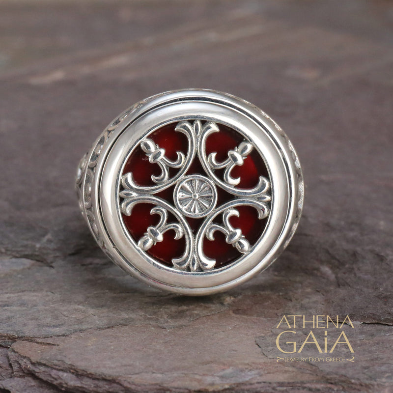 Stained Glass Ring - Sterling Silver Ring - Signet Ring