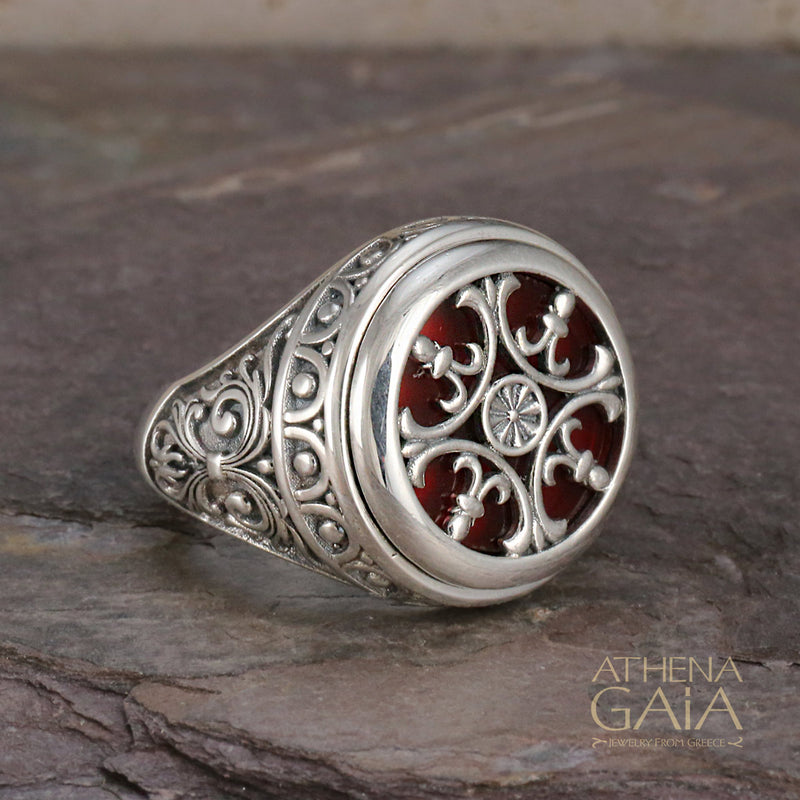 Stained Glass Ring - Sterling Silver Ring - Signet Ring