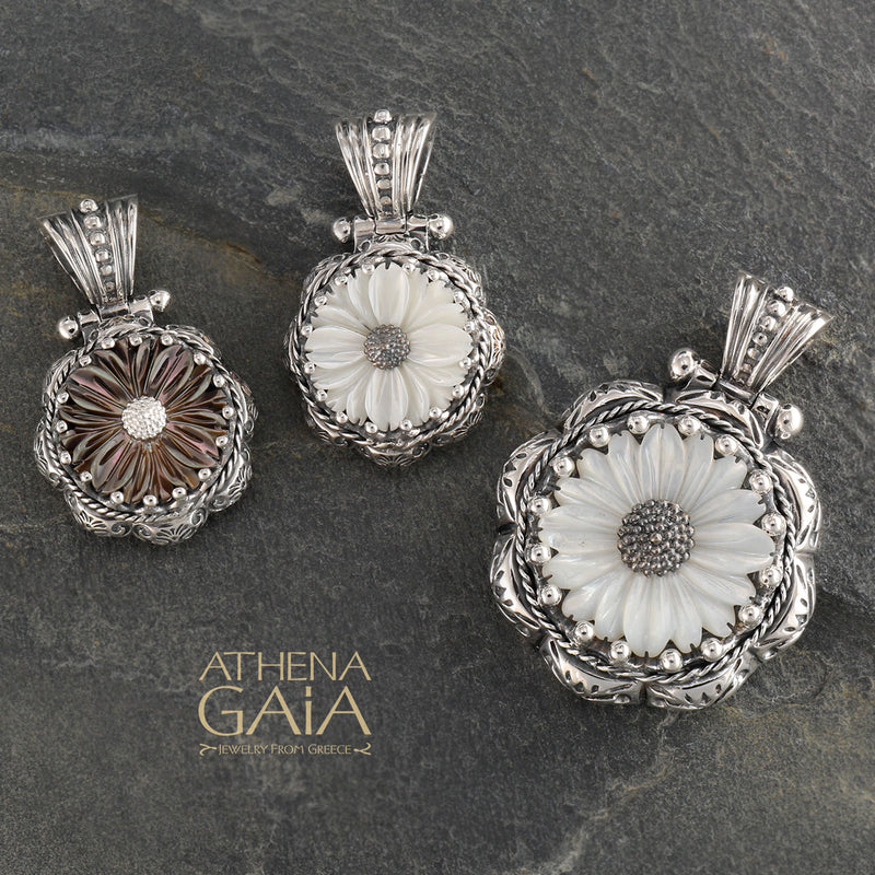 Mother of Pearl Flower Pendant - Sterling Silver Pendant