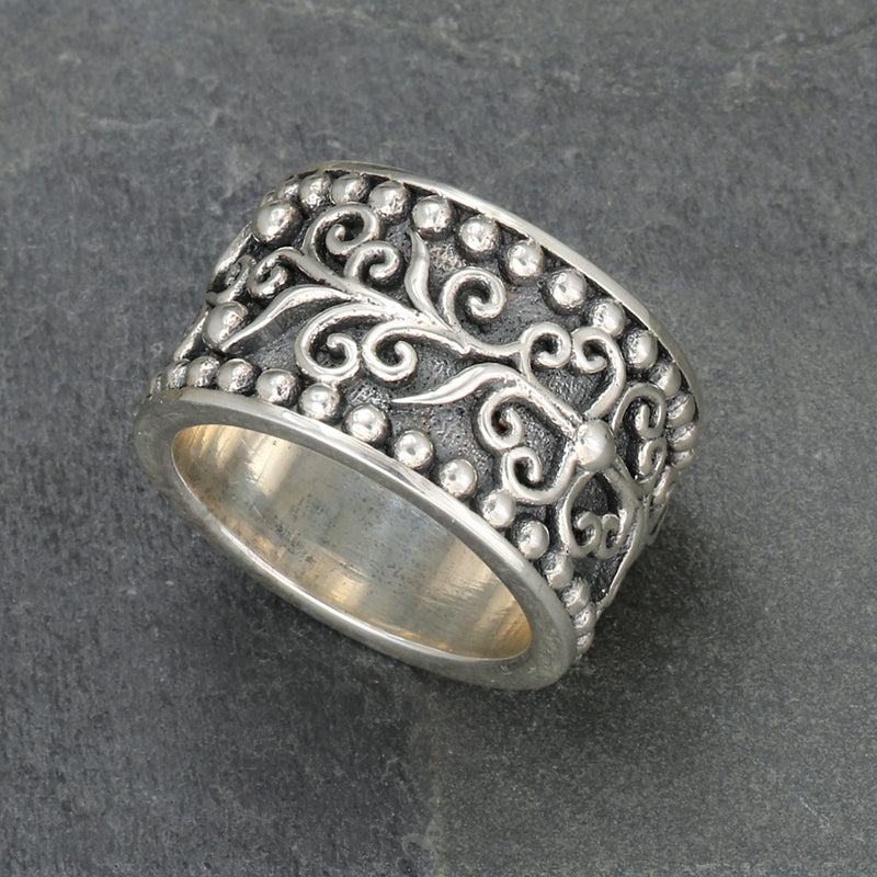 Ivy Pebble Path Ring - Sterling Silver Ring - Cigar Band Ring