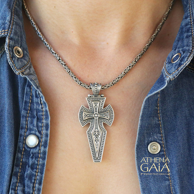 Medieval Latin Cross - Sterling Silver - Cross Necklace